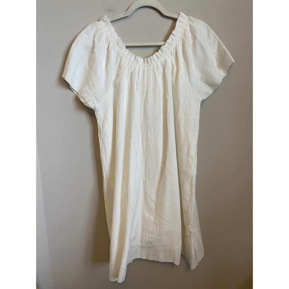 Faherty White‎ Organic Cotton Flax Smocked Shift Dress  Womens XS - Picture 7 of 7